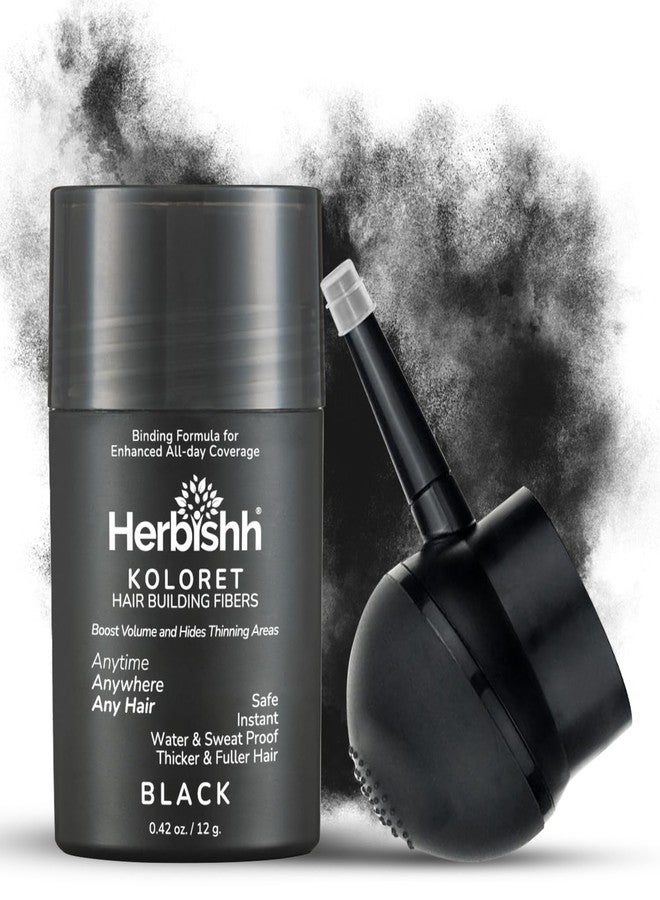 Herbishh Koloret Hair Building Fibers – Black Powder for Thinning Hair, Instant Bald Spot Cover Up & Scalp Concealer – Sweat-Proof & Water-Resistant Hair Thickening Fibers for Men & Women, 12g - Image 1